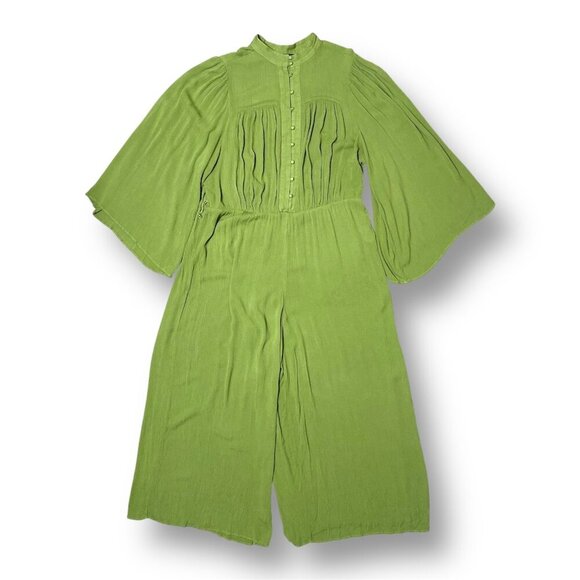 Eloquii Green Pleated Crepe Jumpsuit Wide Leg Resort Wedding Guest Size 18/20 - Picture 5 of 11